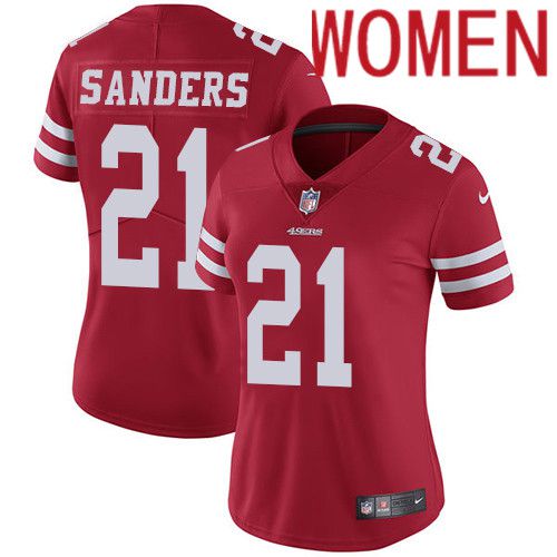 Women San Francisco 49ers #21 Deion Sanders Nike Red Vapor Limited NFL Jersey->women nfl jersey->Women Jersey